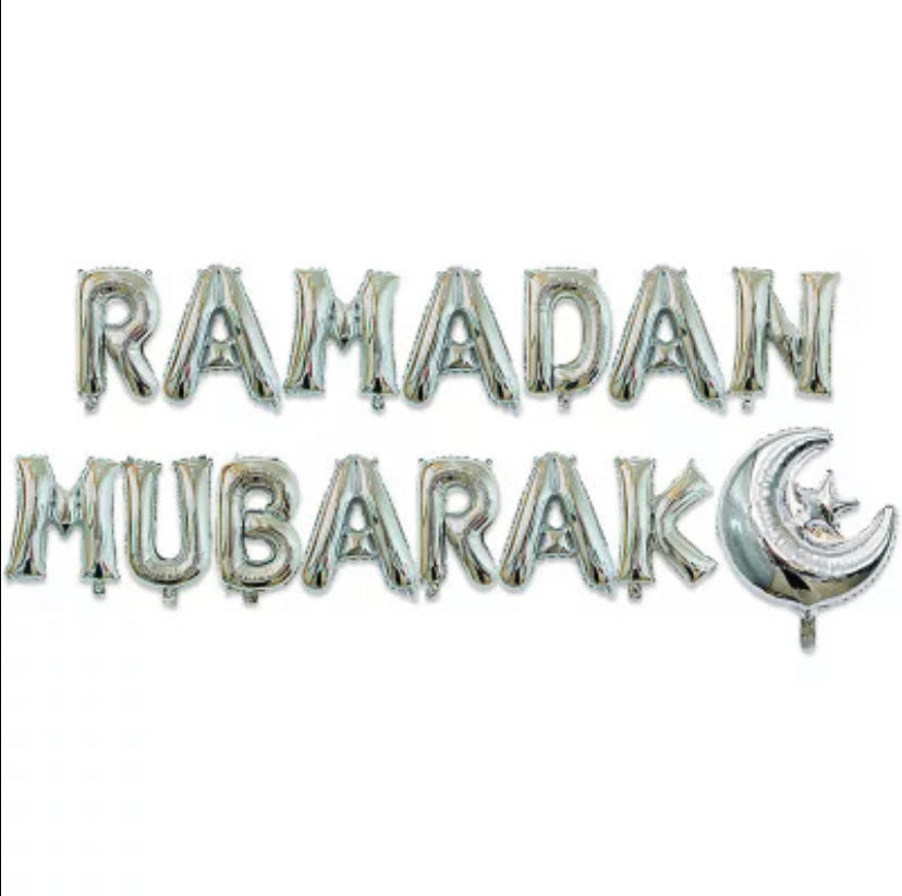 Silver Ramadan Mubarak Balloon Banner