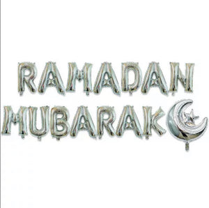 Silver Ramadan Mubarak Balloon Banner