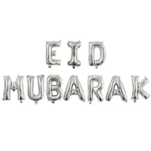 Silver Eid Mubarak Balloon Banner